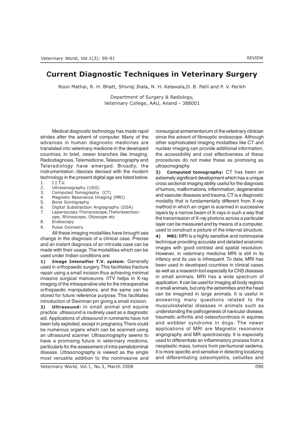 Current Diagnostic Techniques in Veterinary Surgery