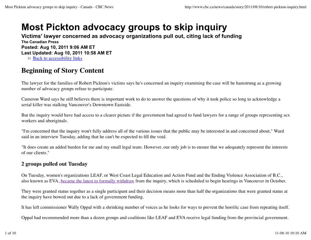 Most Pickton Advocacy Groups to Skip Inquiry - Canada - CBC News