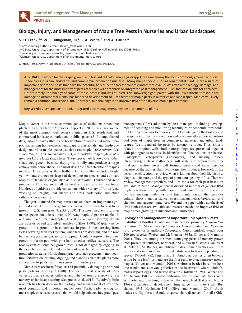 Biology, Injury, and Management of Maple Tree Pests in Nurseries and Urban Landscapes S