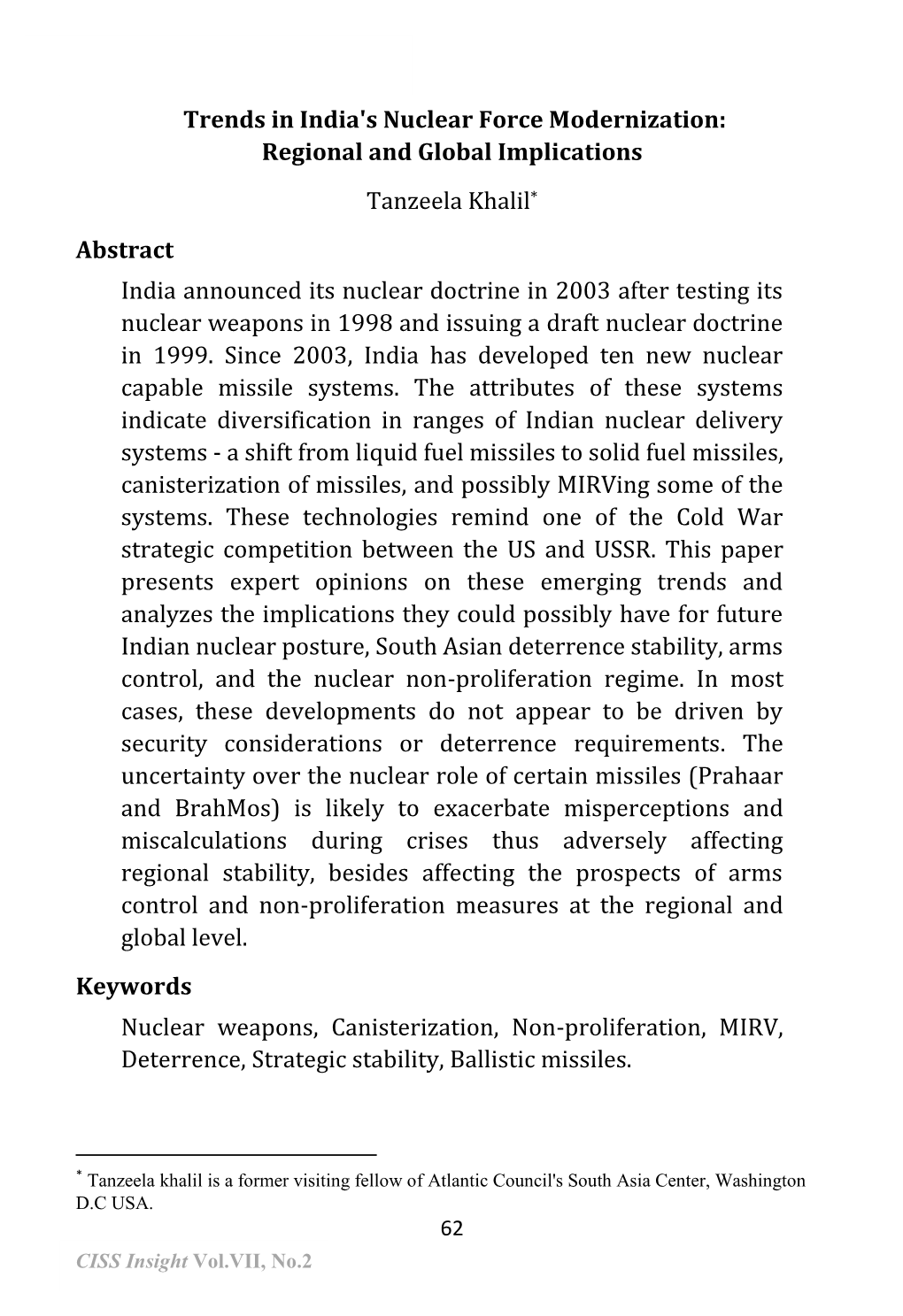 Trends in India's Nuclear Force Modernization