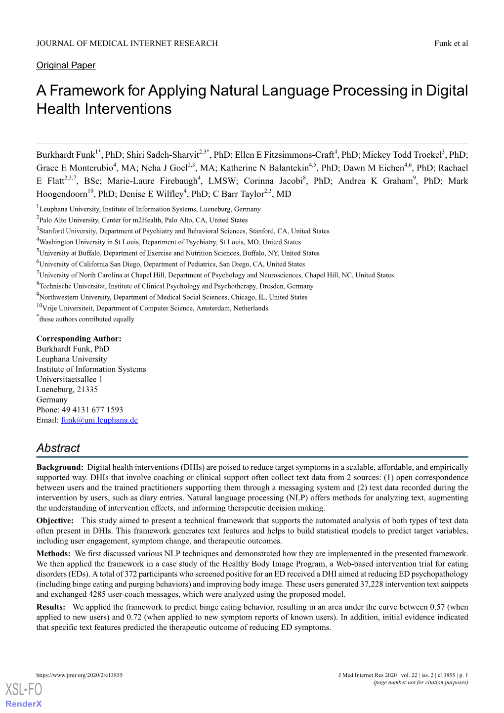 A Framework for Applying Natural Language Processing in Digital Health Interventions