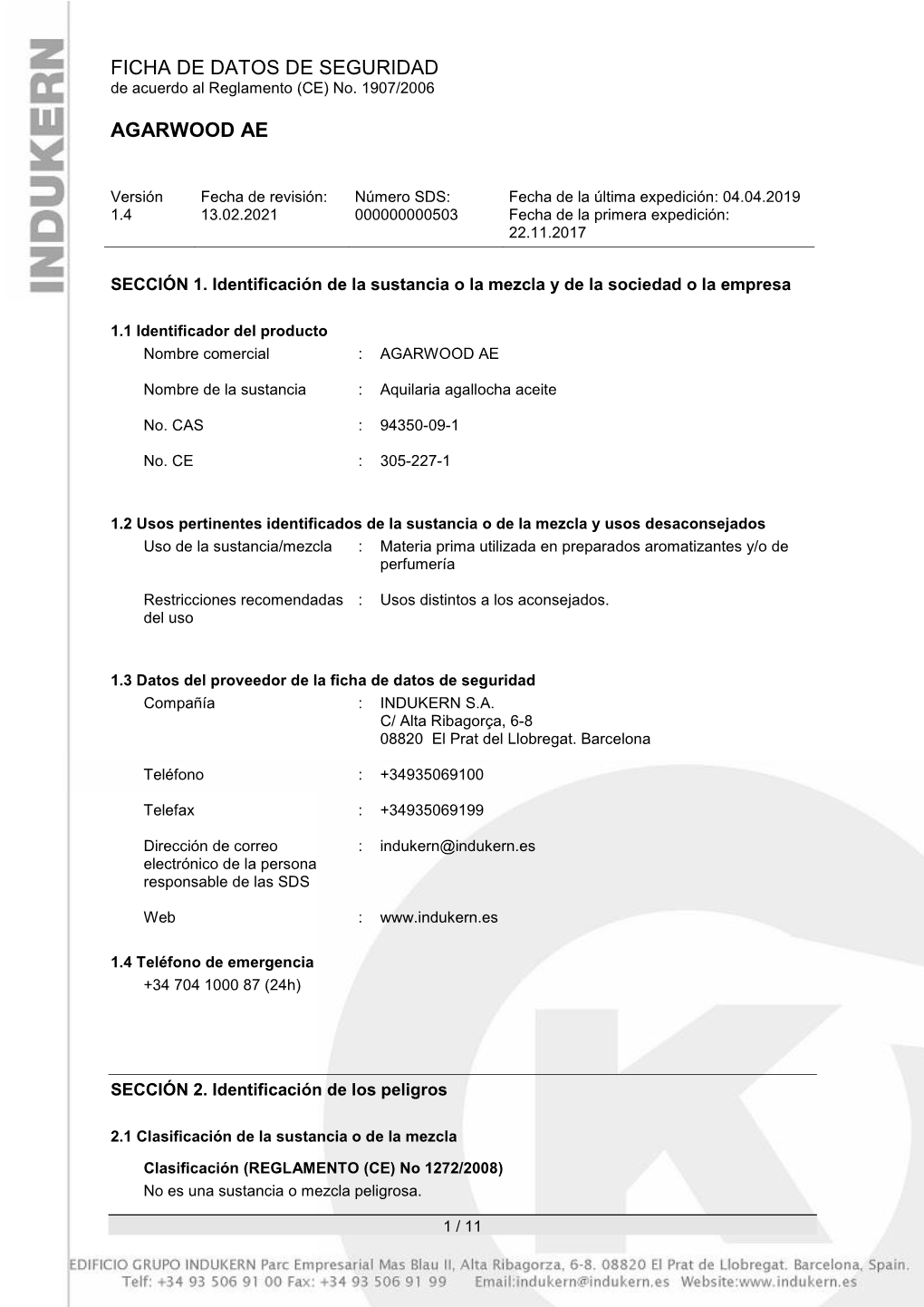 Safety Data Sheet Agarwood