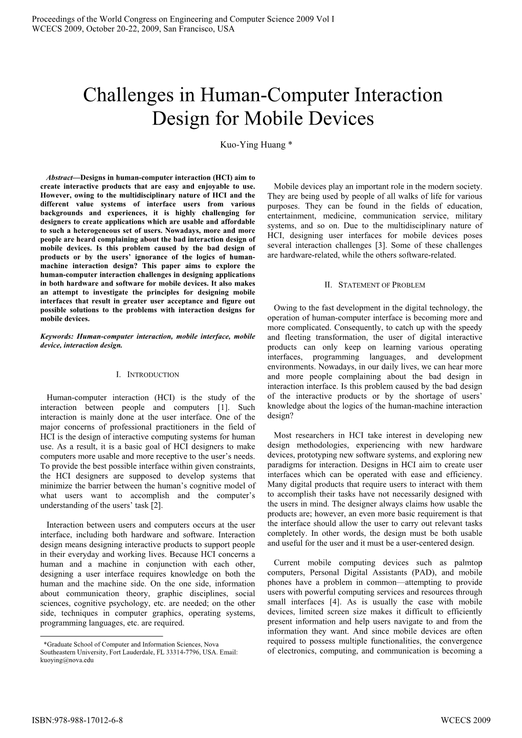 Challenges in Human-Computer Interaction Design for Mobile Devices