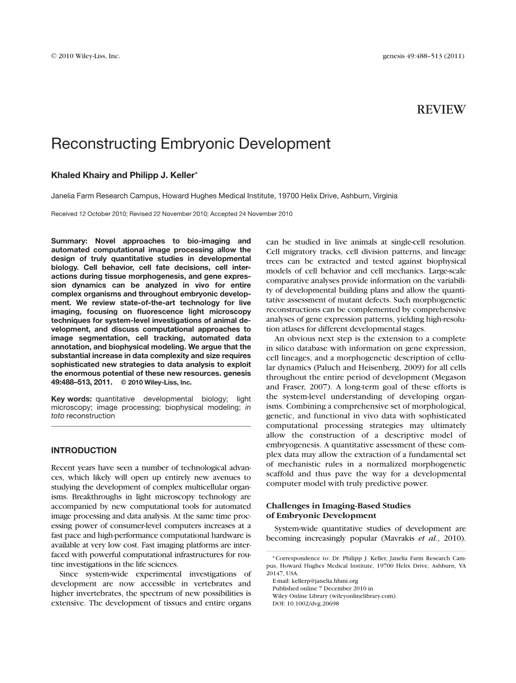 Reconstructing Embryonic Development