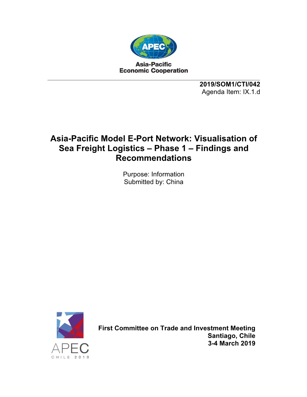 Asia-Pacific Model E-Port Network: Visualisation of Sea Freight Logistics – Phase 1 – Findings and Recommendations