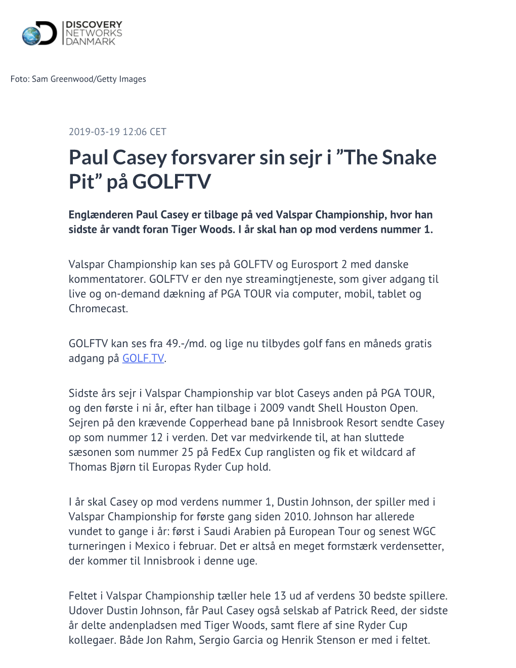 Paul Casey Forsvarer Sin Sejr I ”The Snake Pit” På GOLFTV