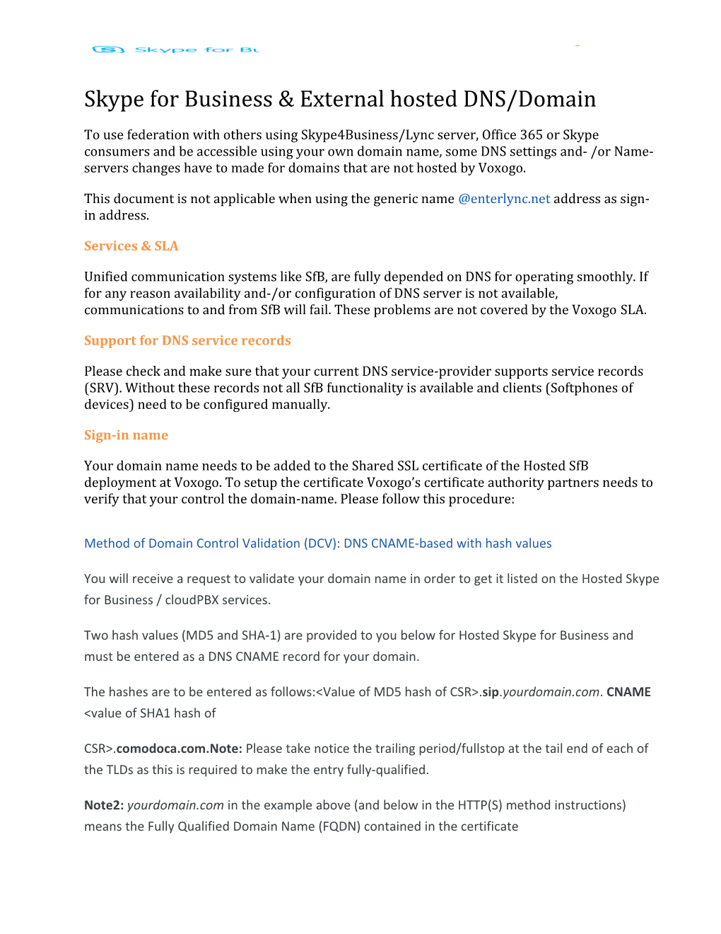 Skype for Business & External Hosted DNS/Domain