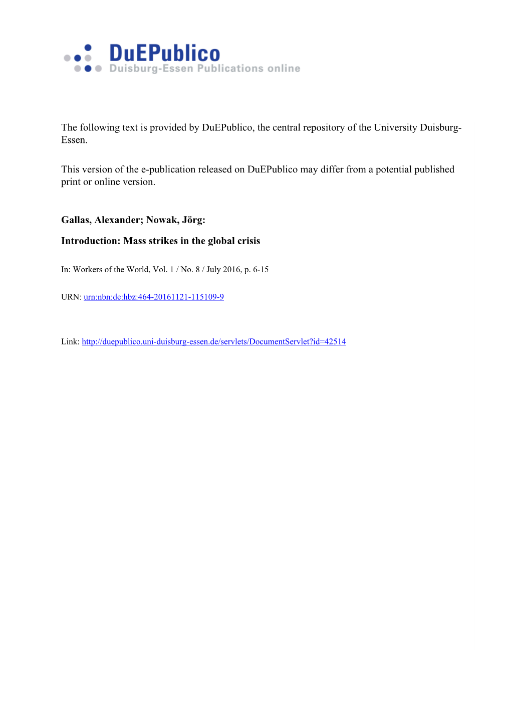 The Following Text Is Provided by Duepublico, the Central Repository of the University Duisburg- Essen