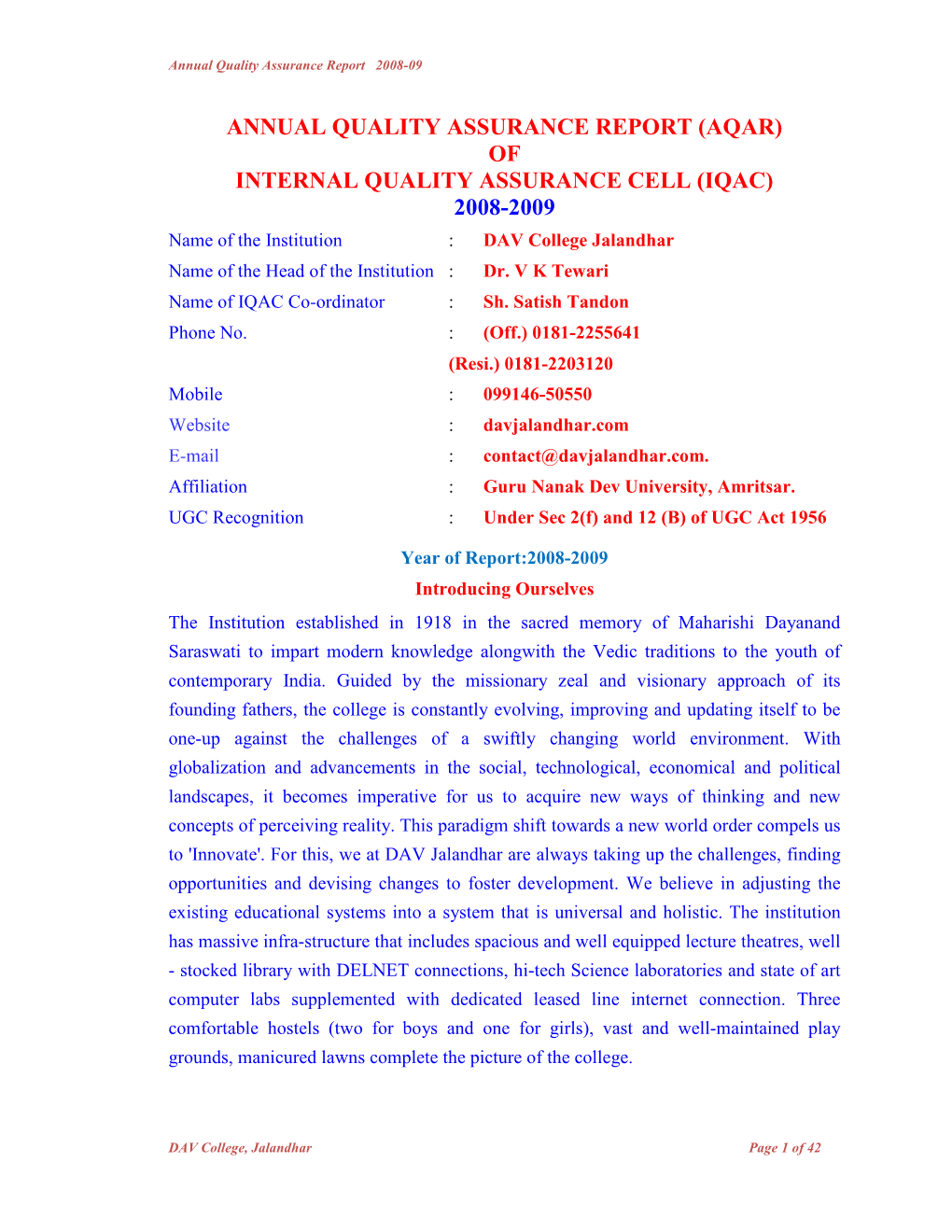 Annual Quality Assurance Report (Aqar)