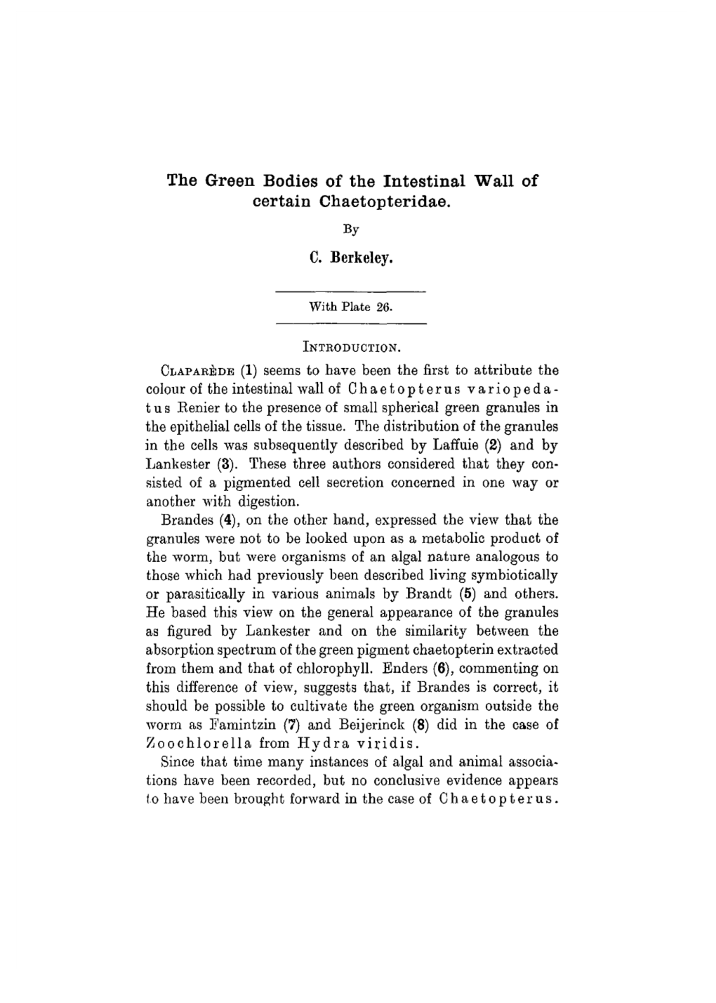 The Green Bodies of the Intestinal Wall of Certain Chaetopteridae. by C