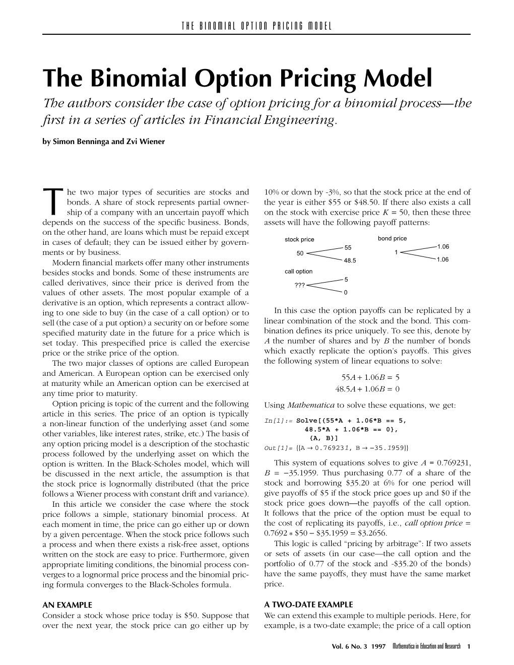 The Binomial Option Pricing Model