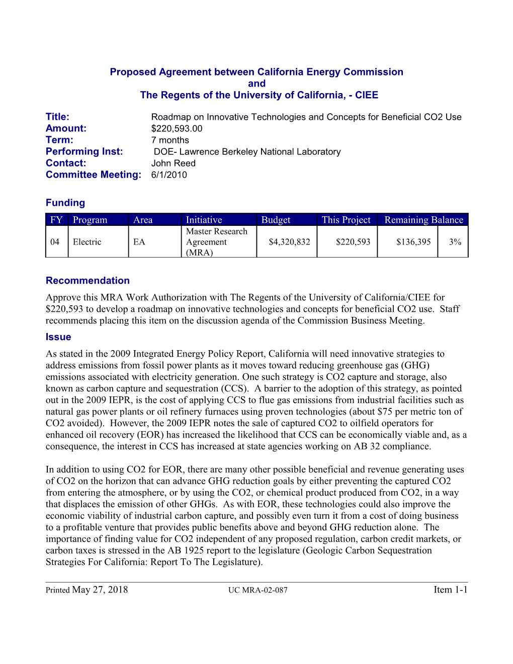 Agreement Between California Energy Commission s1