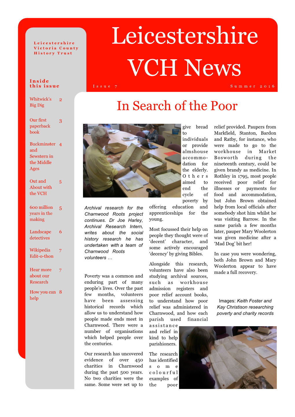 Leicestershire VCH News I S S U E 7 P a G E 3 Our First Paperback Book