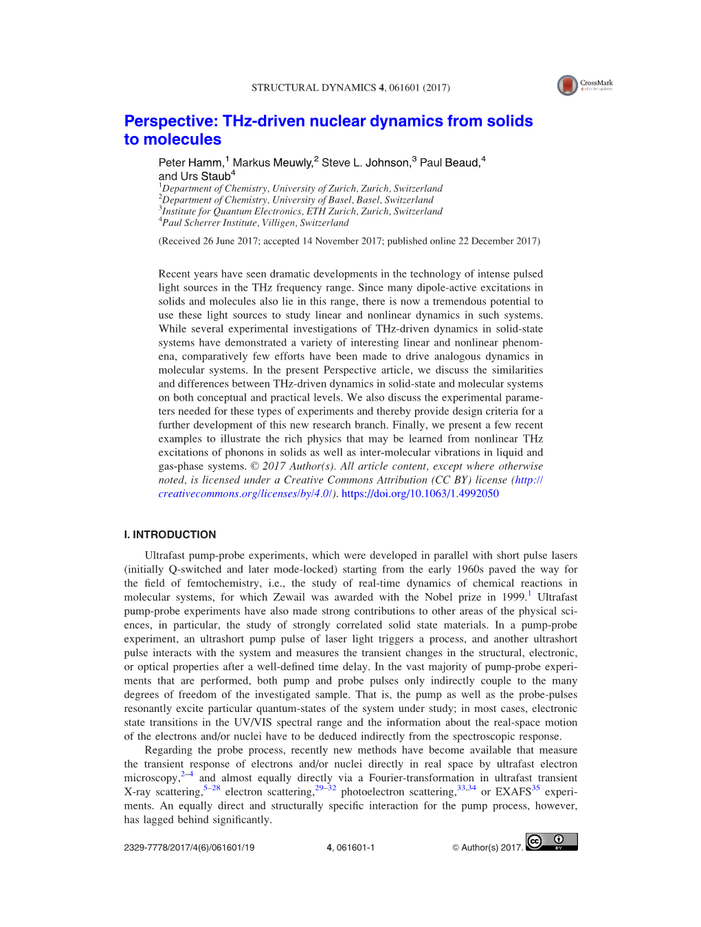 Thz-Driven Nuclear Dynamics from Solids to Molecules Peter Hamm,1 Markus Meuwly,2 Steve L