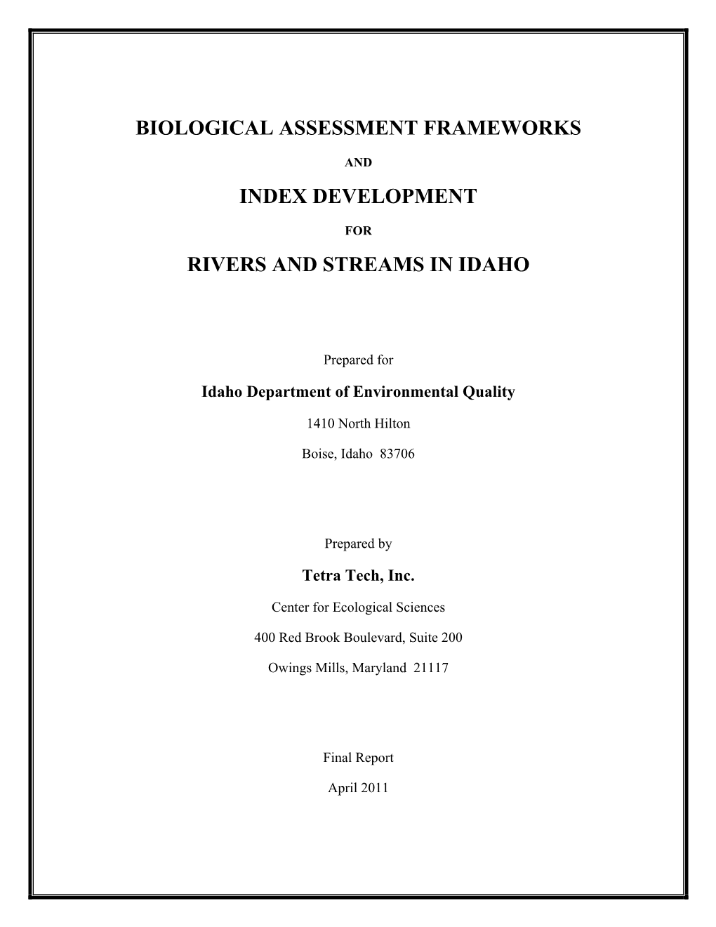 Biological Assessment Frameworks Index