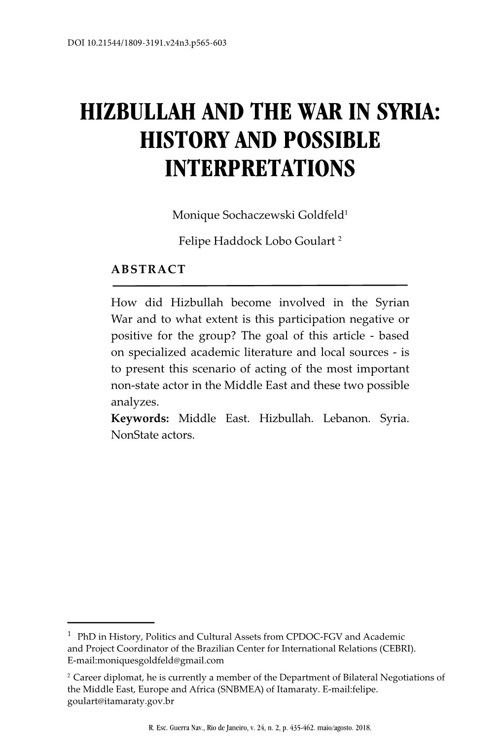 Hizbullah and the War in Syria: History and Possible Interpretations