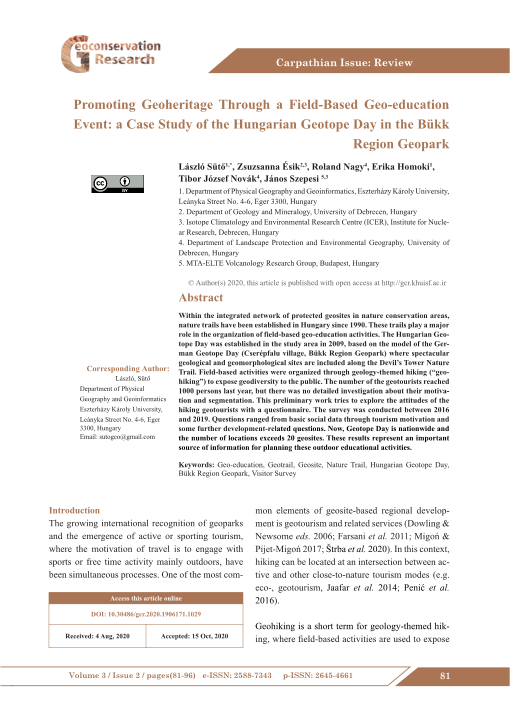 Promoting Geoheritage Through a Field-Based Geo-Education Event: a Case Study of the Hungarian Geotope Day in the Bükk Region Geopark