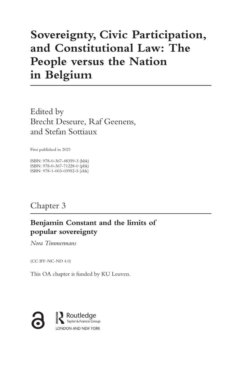 Sovereignty, Civic Participation, and Constitutional Law: the People Versus the Nation in Belgium