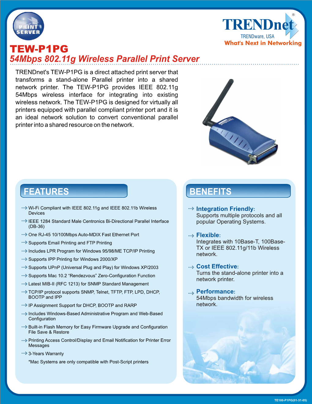 54Mbps 802.11G Wireless Parallel Print Server