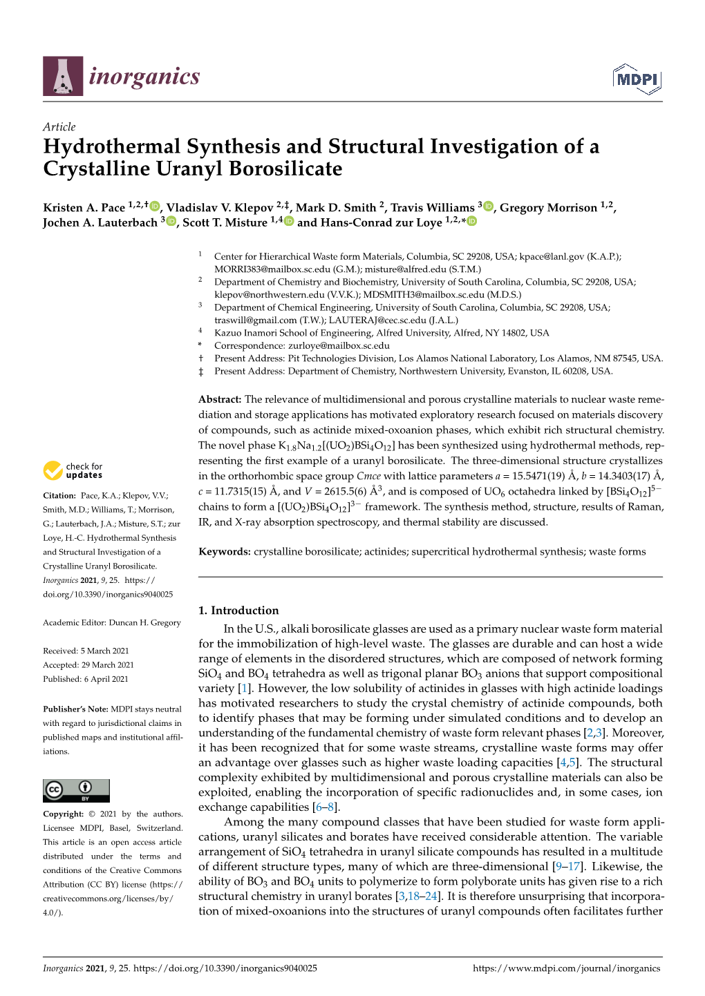 Hydrothermal Synthesis and Structural Investigation of a Crystalline Uranyl Borosilicate