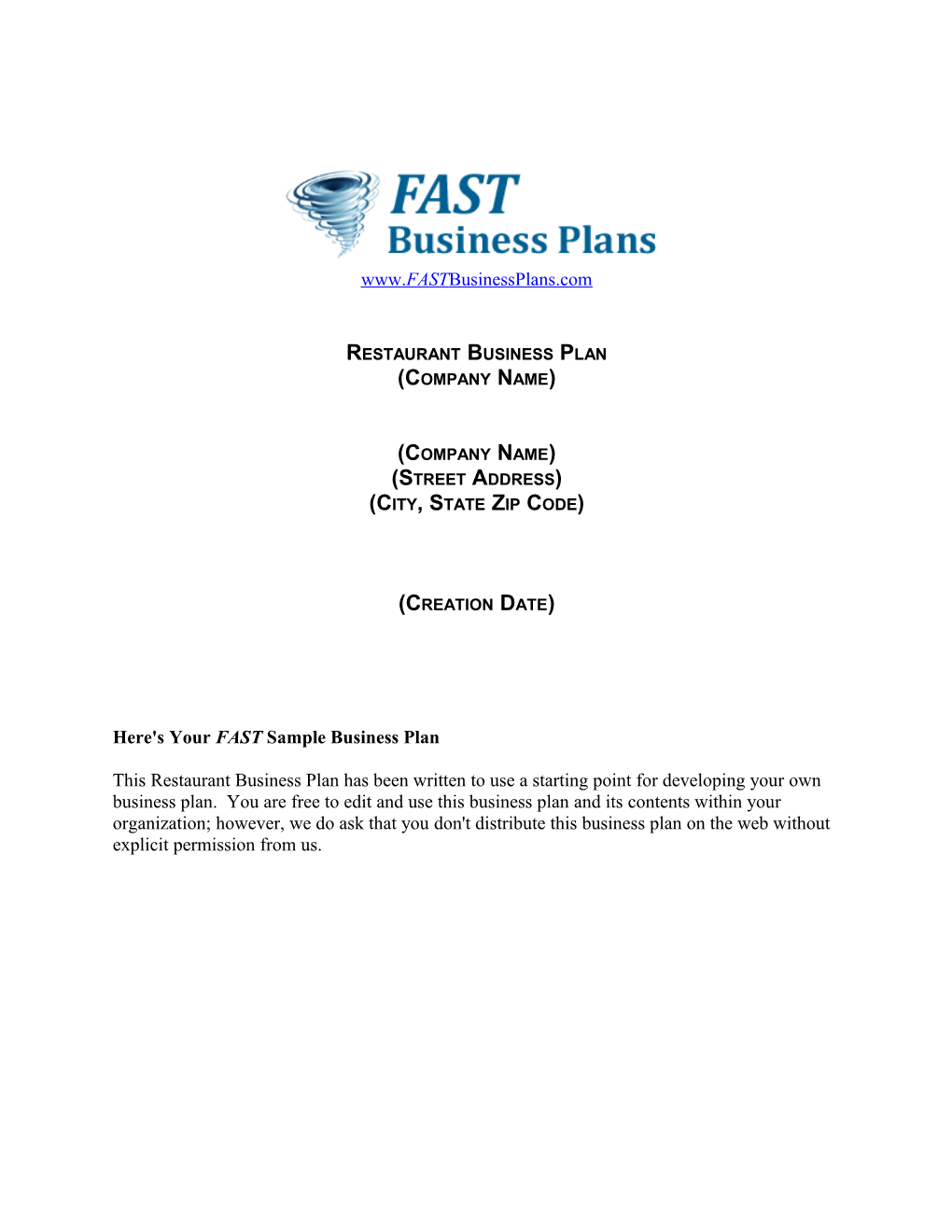 Restaurant Business Plan Template