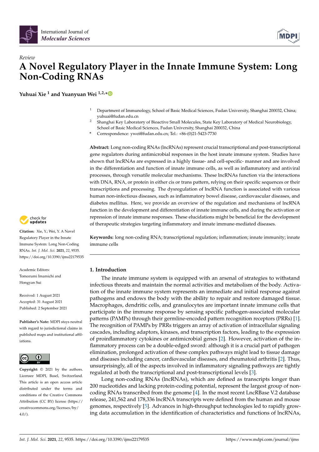 A Novel Regulatory Player in the Innate Immune System: Long Non-Coding Rnas