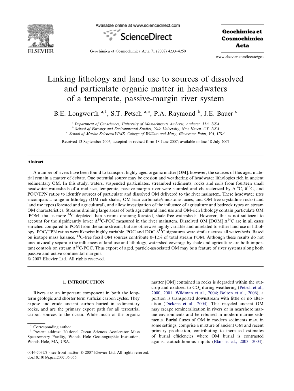 Linking Lithology and Land Use to Sources of Dissolved and Particulate Organic Matter in Headwaters of a Temperate, Passive-Margin River System