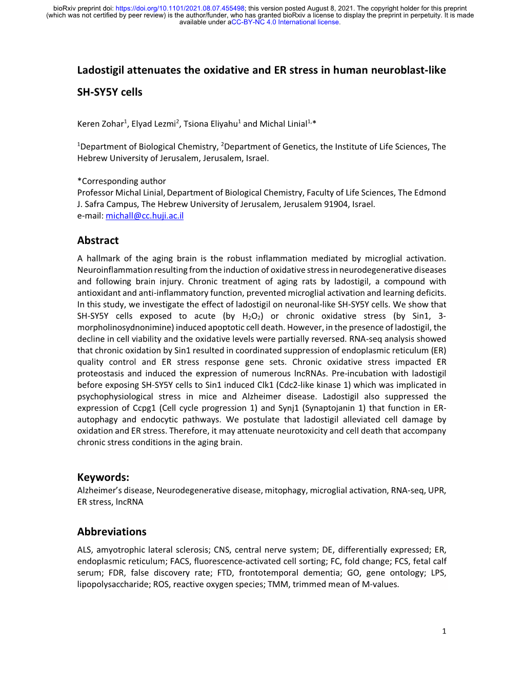 Ladostigil Attenuates the Oxidative and ER Stress in Human Neuroblast-Like SH-SY5Y Cells