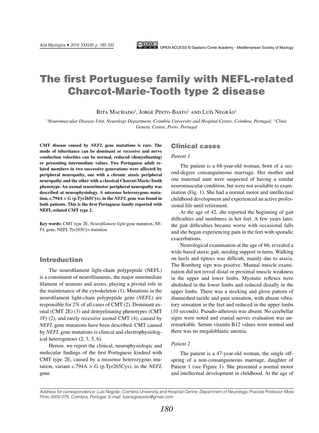 The First Portuguese Family with NEFL-Related Charcot-Marie-Tooth Type 2 Disease