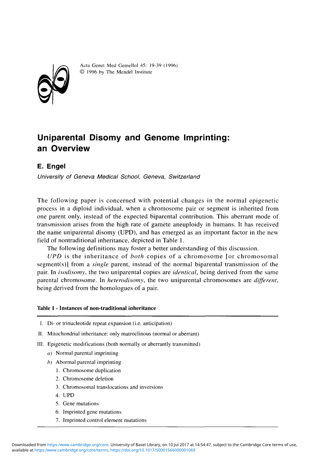 Uniparental Disomy and Genome Imprinting: an Overview