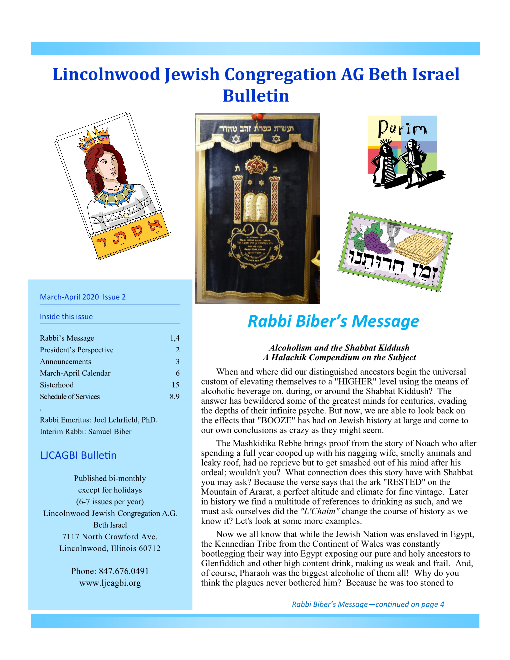 Rabbi Biber's Message Lincolnwood Jewish Congregation AG Beth
