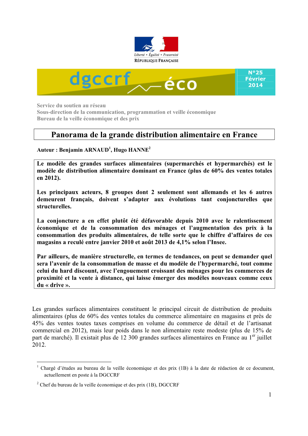 DGCCRF Éco N°25 Panorama Grande Distribution Alimentaire En France