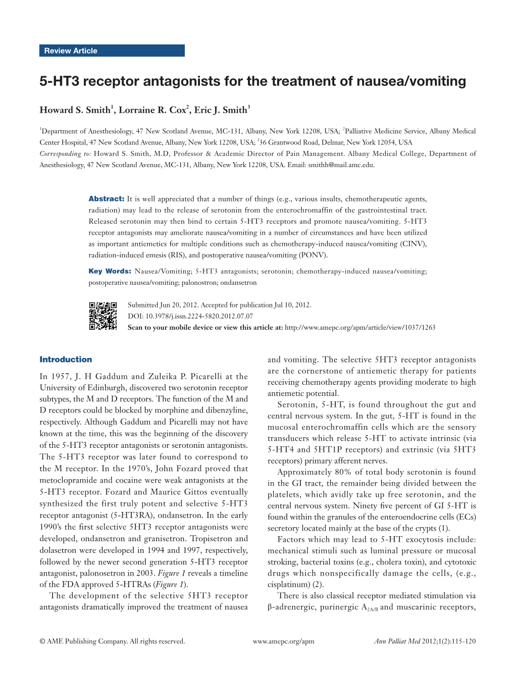 5-HT3 Receptor Antagonists for the Treatment of Nausea/Vomiting