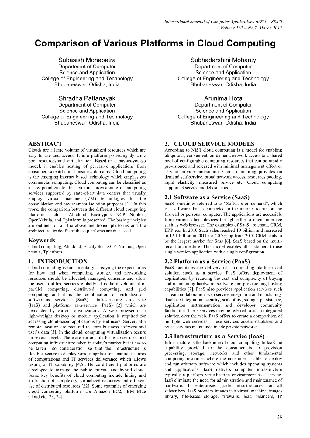 Comparison of Various Platforms in Cloud Computing