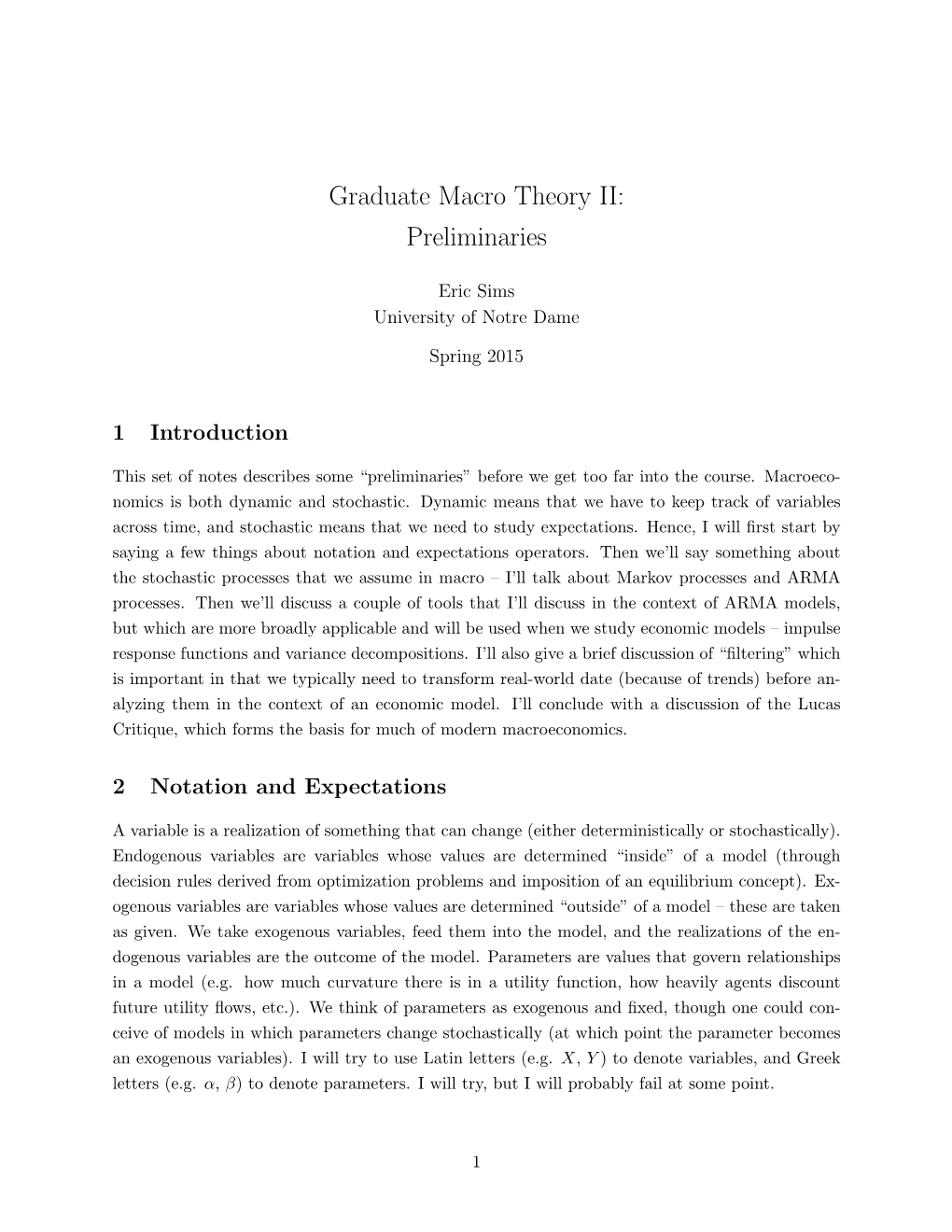 Graduate Macro Theory II: Preliminaries