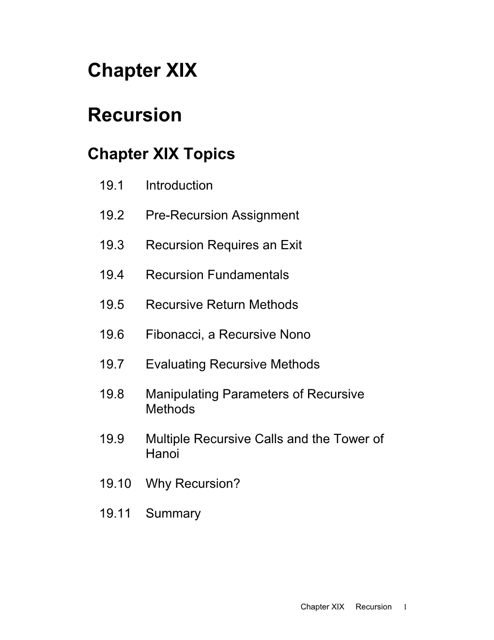 Chapter XIX Topics