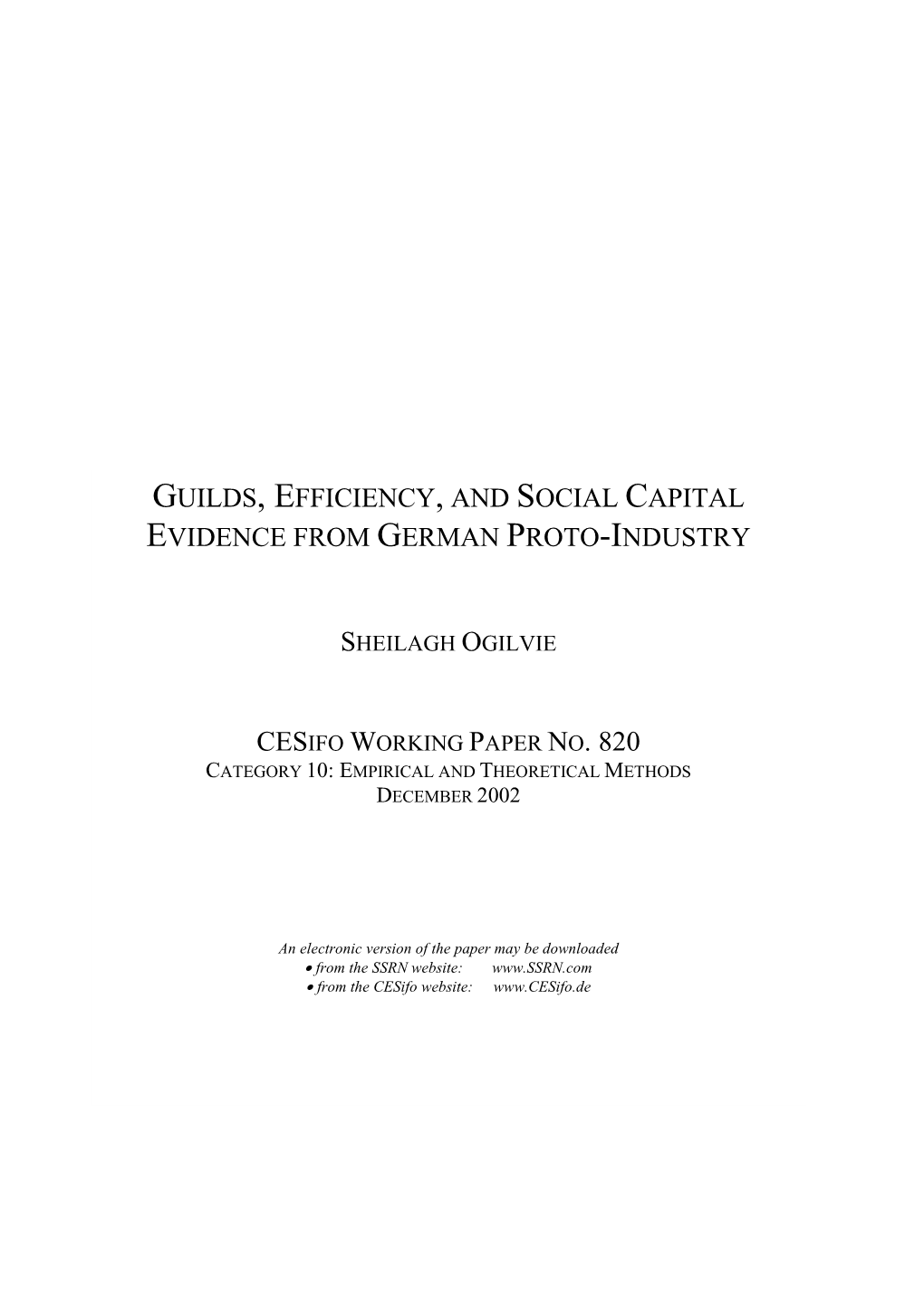 Guilds, Efficiency, and Social Capital Evidence from German Proto-Industry