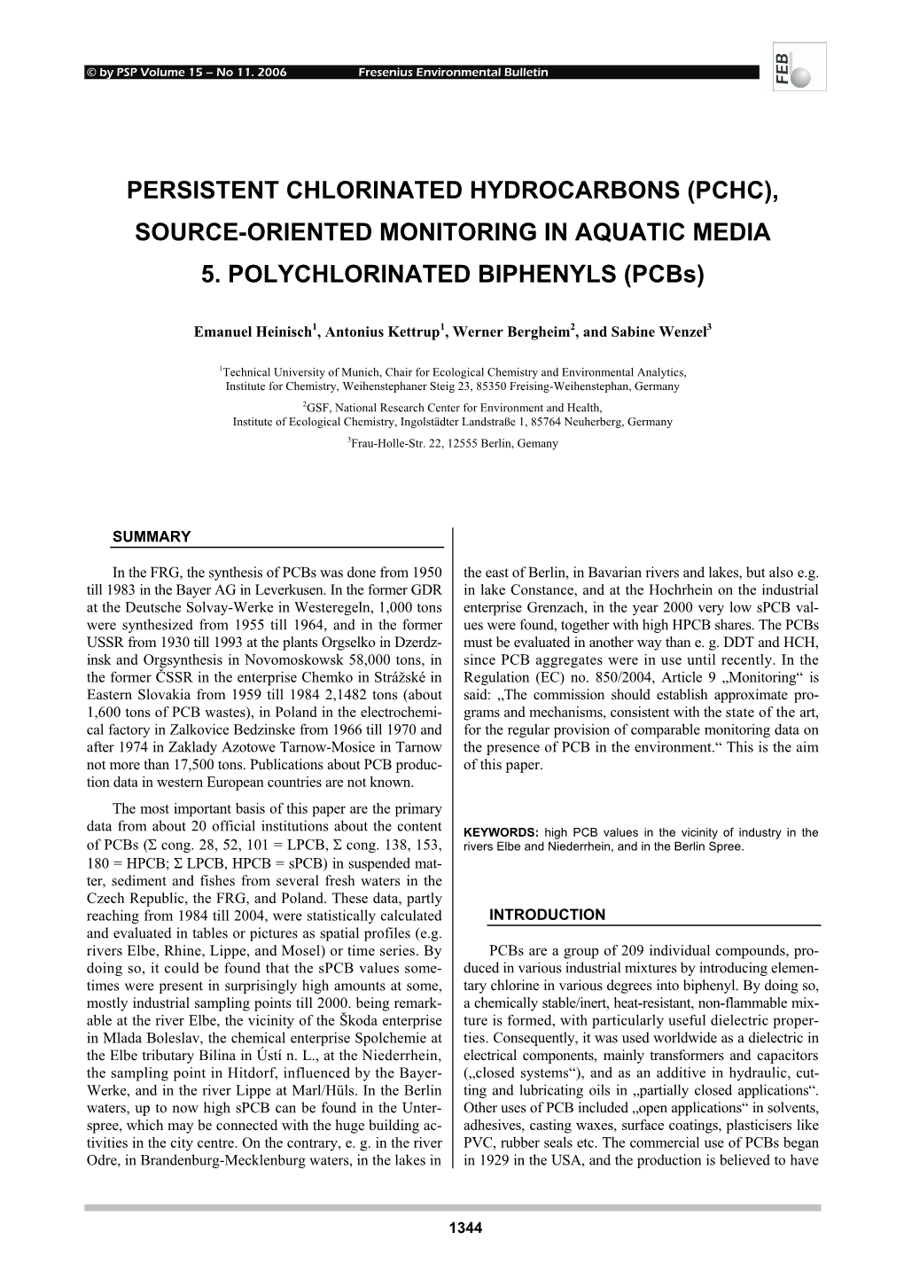 SOURCE-ORIENTED MONITORING in AQUATIC MEDIA 5. POLYCHLORINATED BIPHENYLS (Pcbs)