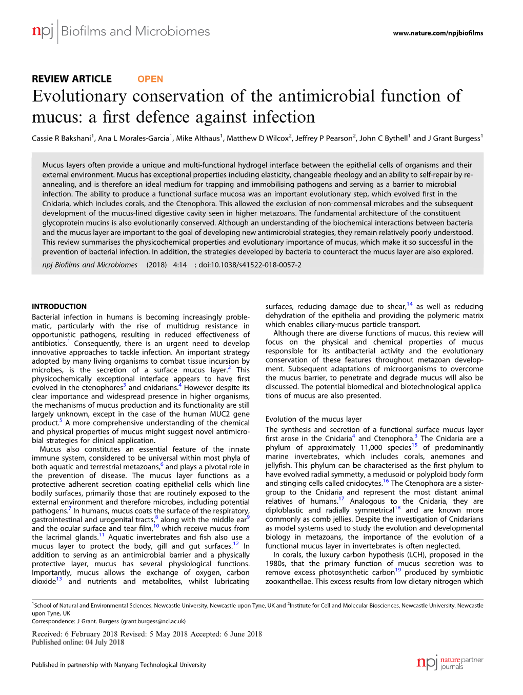 Evolutionary Conservation of the Antimicrobial Function of Mucus: a ﬁrst Defence Against Infection