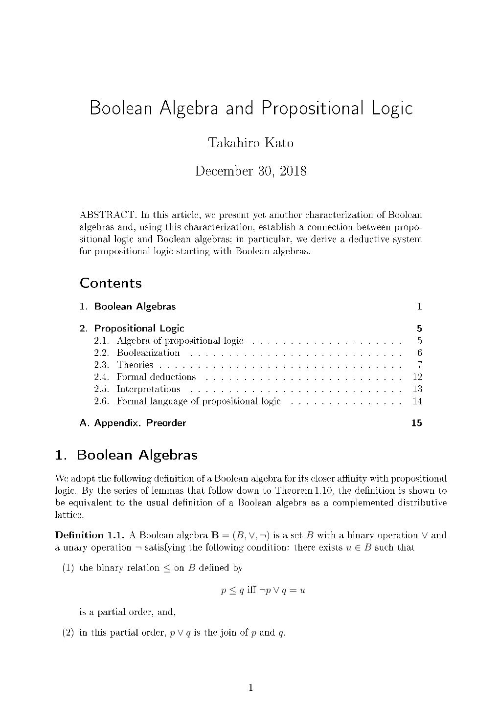 Boolean Algebra and Propositional Logic