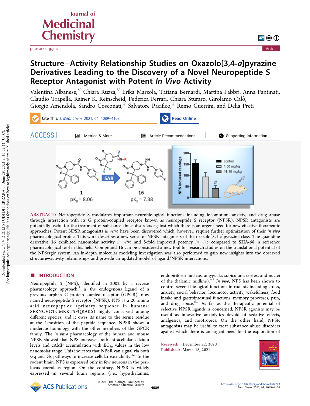 Structure–Activity Relationship Studies on Oxazolo[3,4-A]Pyrazine Derivatives Leading to the Discovery of a Novel Neuropeptide