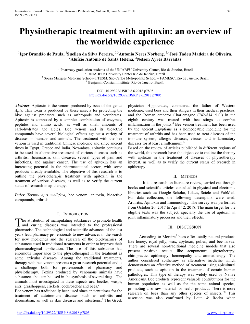 Physiotherapic Treatment with Apitoxin: an Overview of the Worldwide Experience