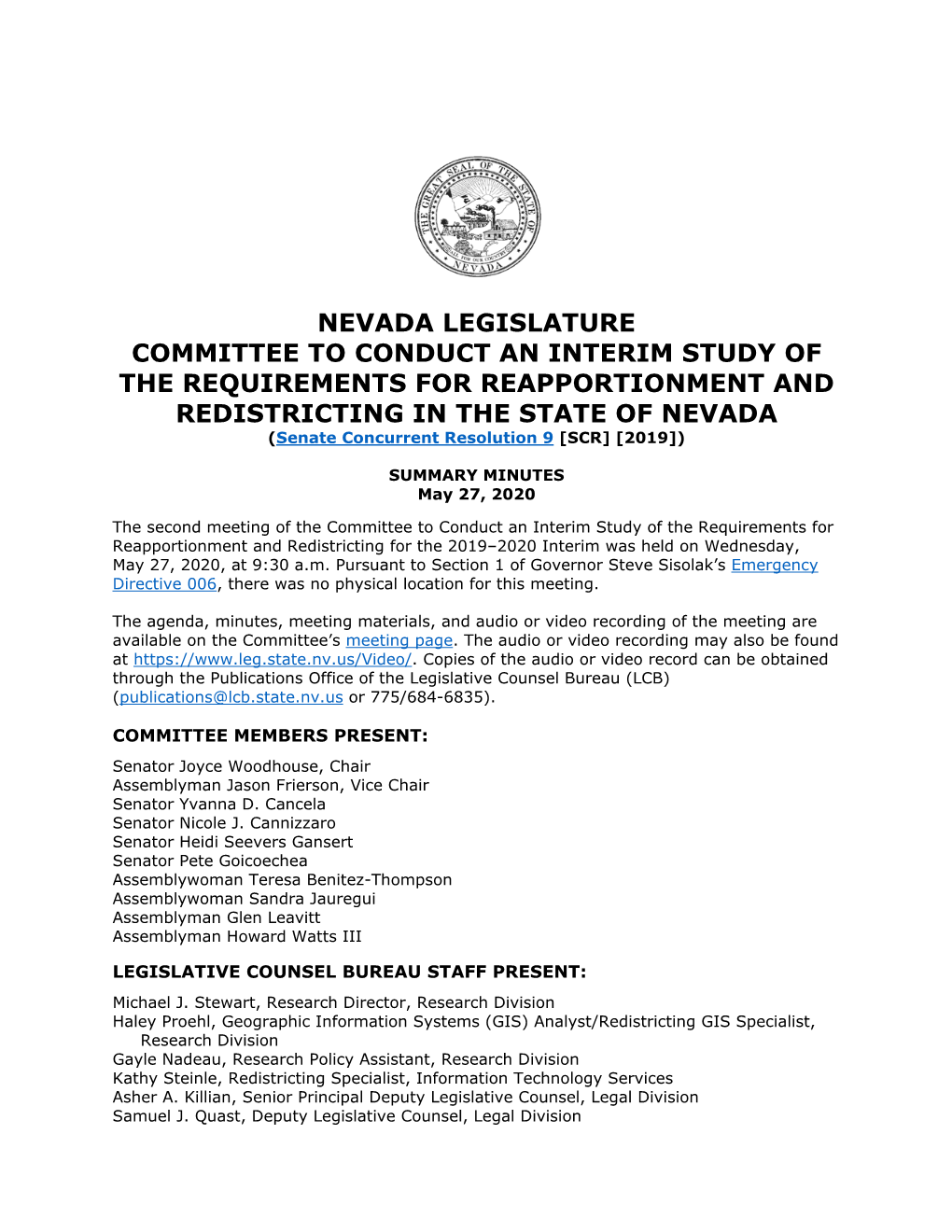 Nevada Legislature Committee to Conduct An