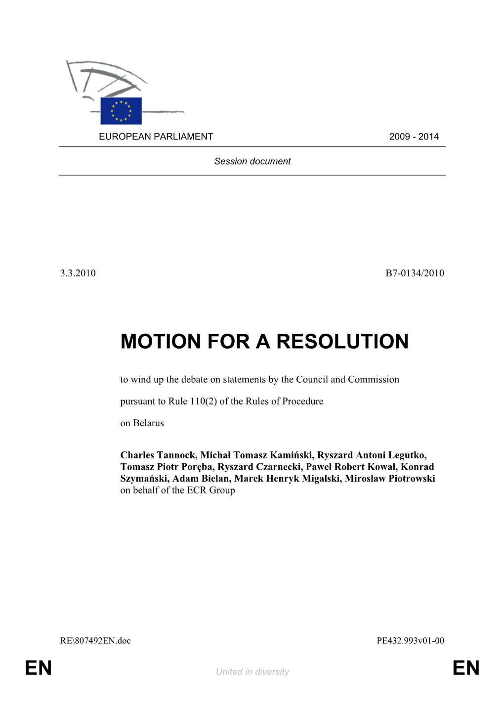 En En Motion for a Resolution