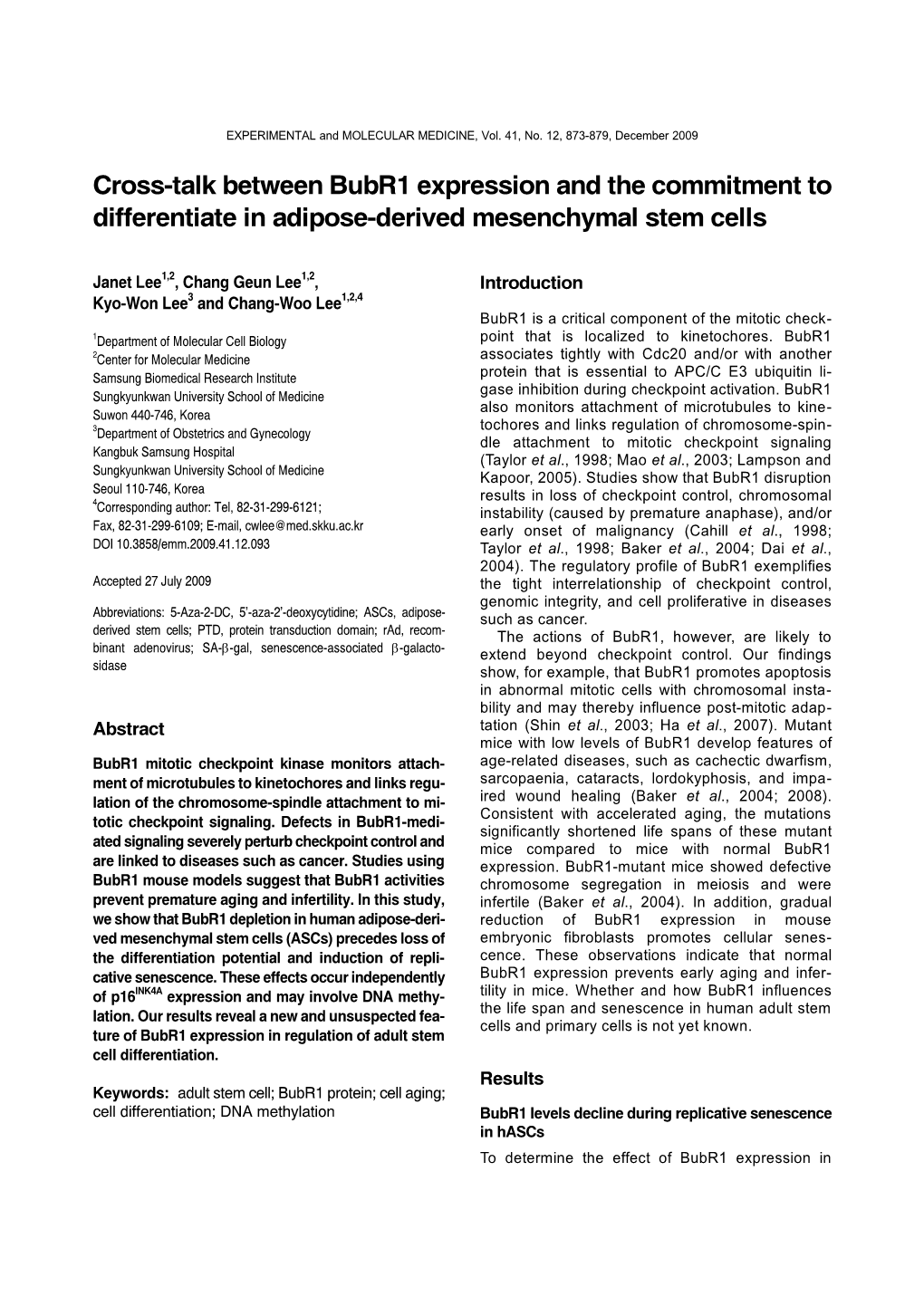 Cross-Talk Between Bubr1 Expression and the Commitment to Differentiate in Adipose-Derived Mesenchymal Stem Cells