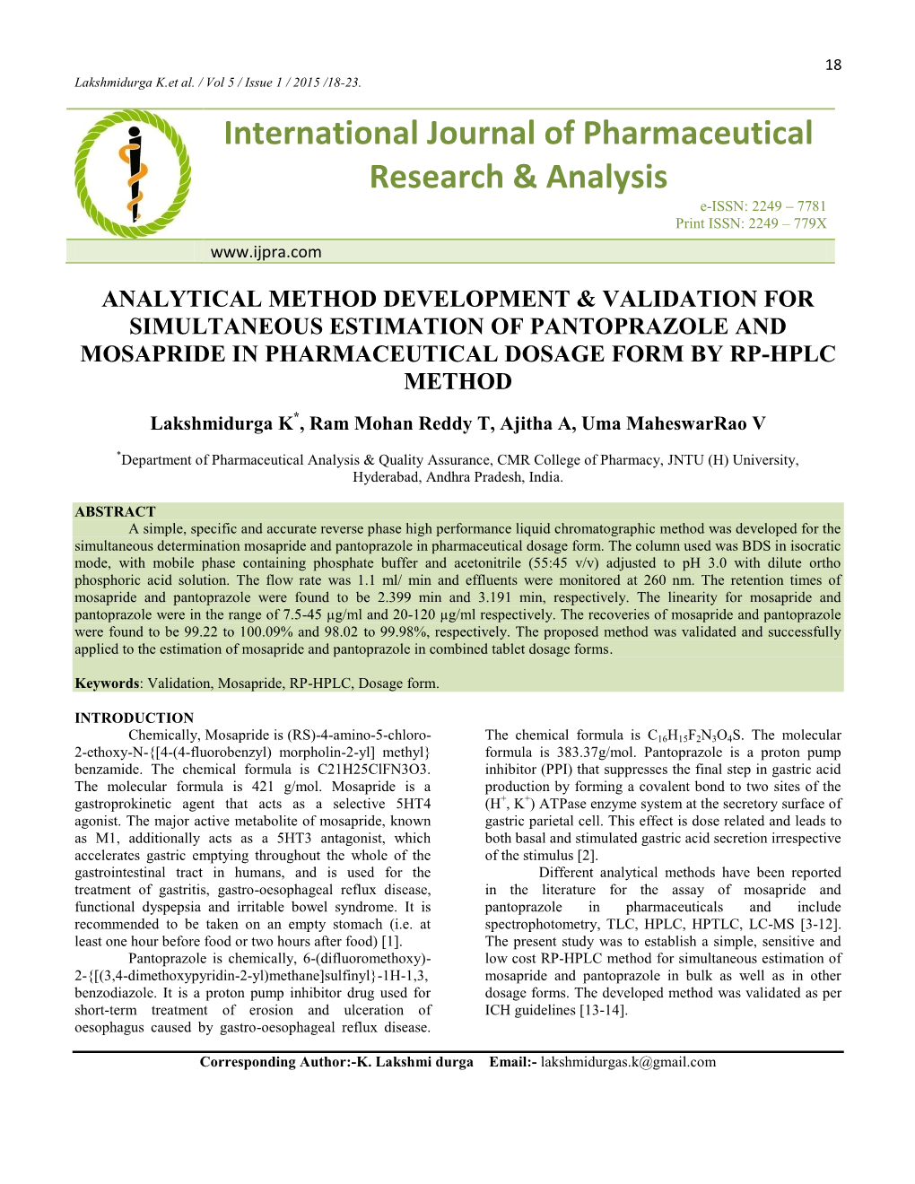 Analytical Method Development & Validation for Simultaneous