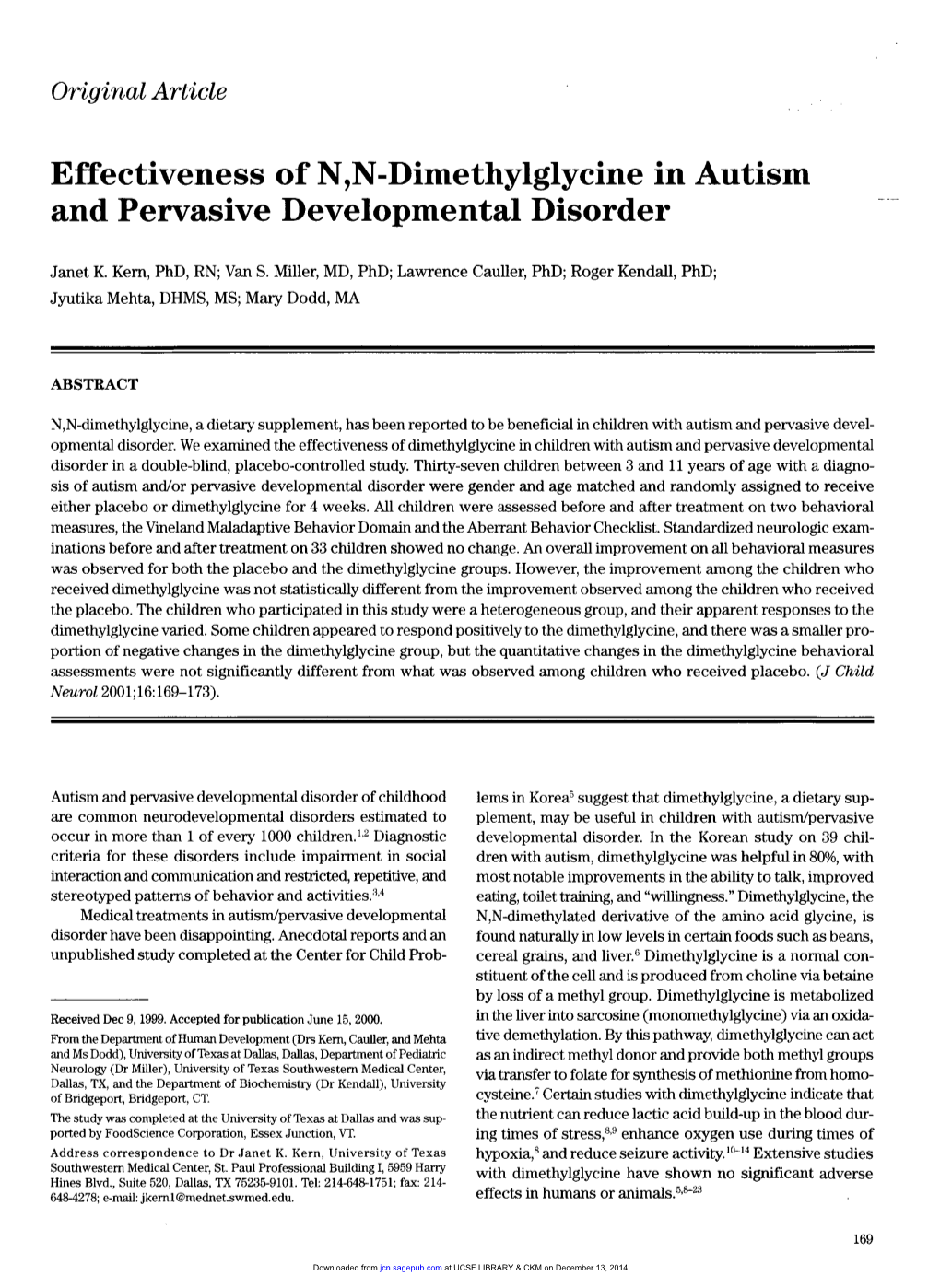 Effectiveness of N,N-Dimethylglycine in Autism and Pervasive Developmental Disorder