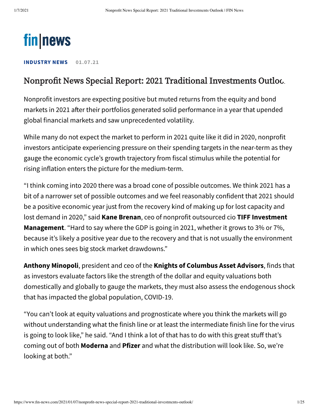 Nonpro T News Special Report: 2021 Traditional Investments Outlook