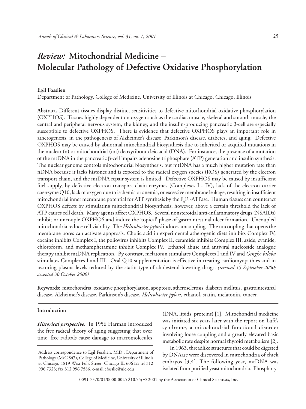 Review: Mitochondrial Medicine – Molecular Pathology of Defective Oxidative Phosphorylation