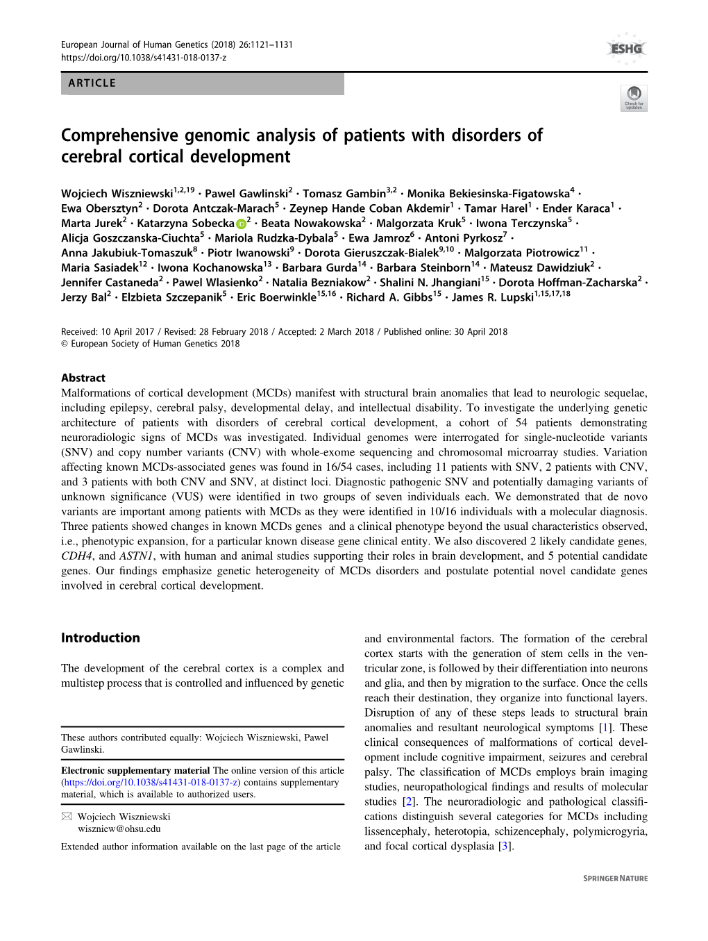 Comprehensive Genomic Analysis of Patients with Disorders of Cerebral Cortical Development